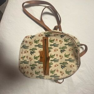 Cactus Patterned Tan and Green Women's Bag